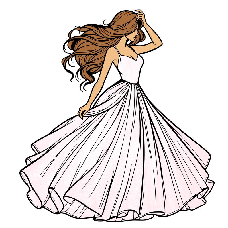 realistic woman with dress flowing in the wind