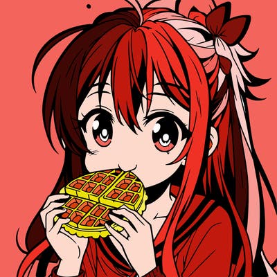anime eating waffle
