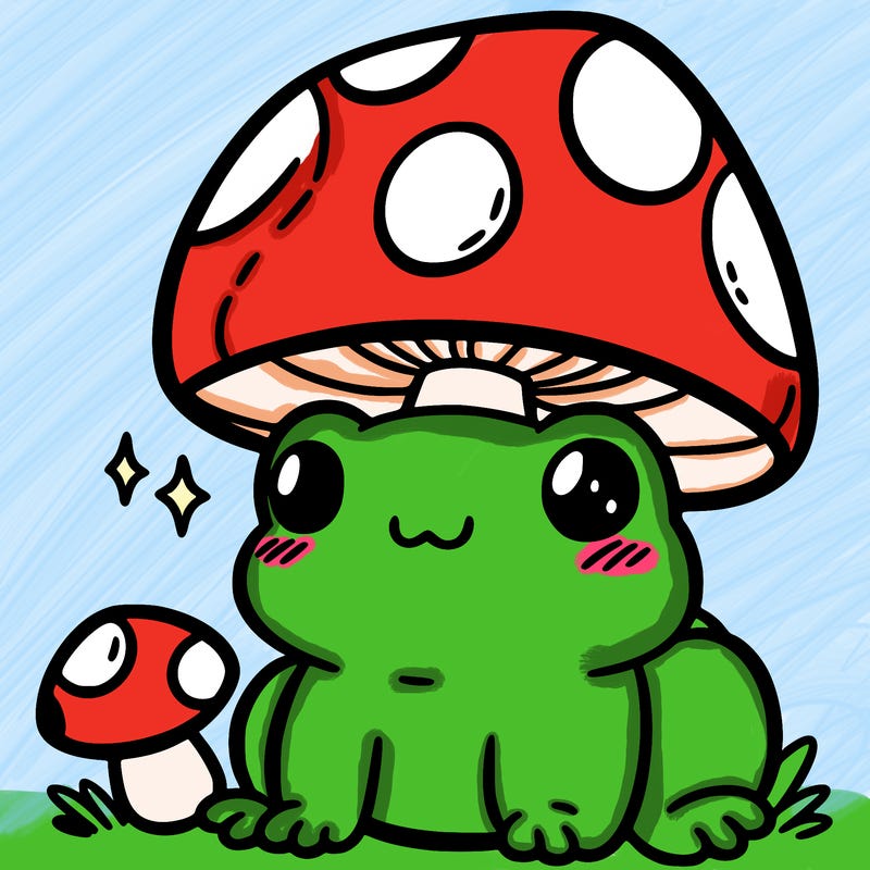 a cute frog with a mushroom hat