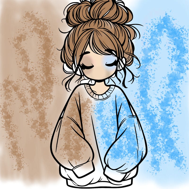 girl with baggy sweatshirt and messy bun