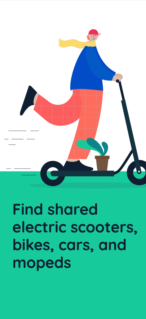 eScoot | e-scooters near you - Illustration of a person riding an electric scooter with text about finding shared mobility vehicles
