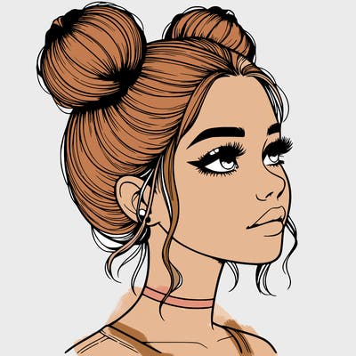 realistic girl with buns on the top of her head