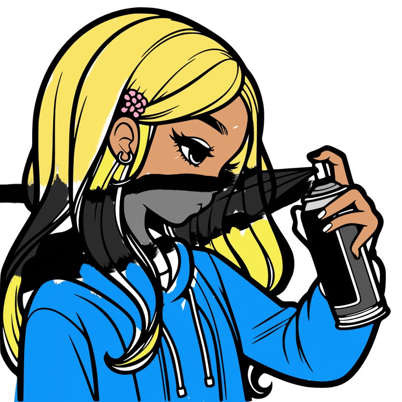 a realistic girl spray painting