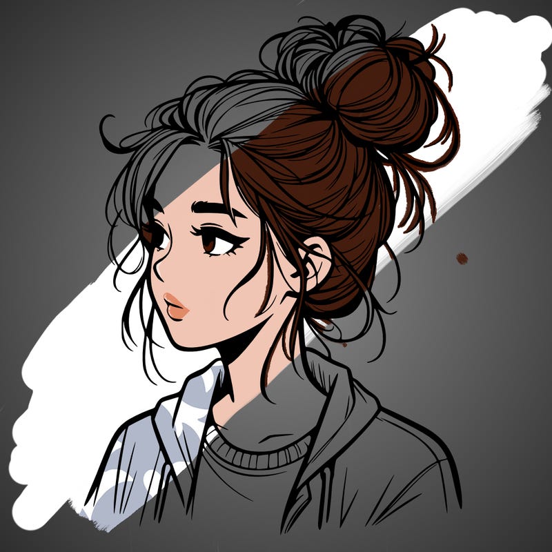 realistic teenage girl with a messy bun