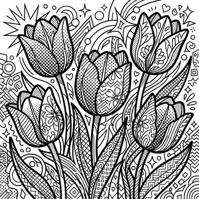 Dive into a world of vibrant creativity with this stunning Pop Art Purple Tulips coloring page. Featuring dynamic patterns and bold outlines, it offers an engaging artistic challenge for all ages.