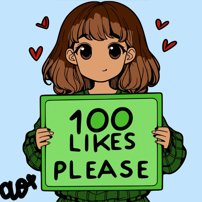 a girl holding a sign saying 100 likes please