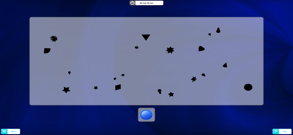Brain Jogging XXL - Visual perception training game showing various black shapes and a timer in Brain Jogging XXL