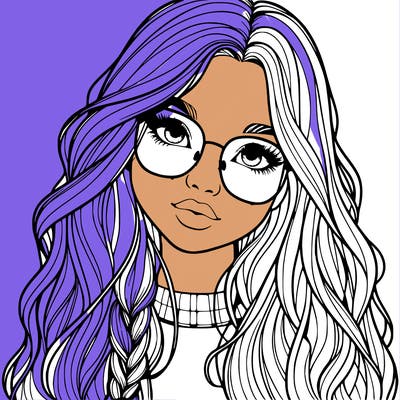 girl with long hair and freckles and glasses realistic