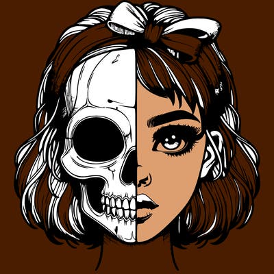 realistic girl with half skull mask