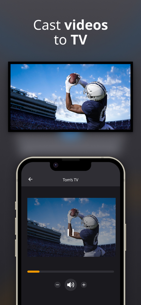 Remote Control for TV: iMote - Un smartphone diffusant une vidéo de football américain sur un écran de télévision à l'aide de l'application iMote