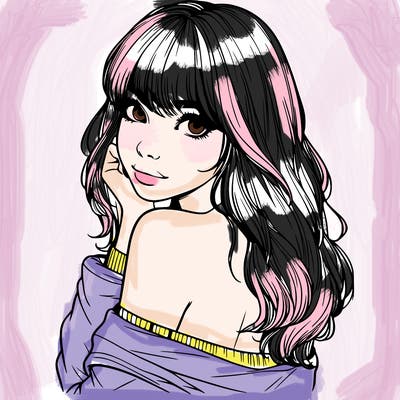 realistic girl with bangs looking over her shoulder