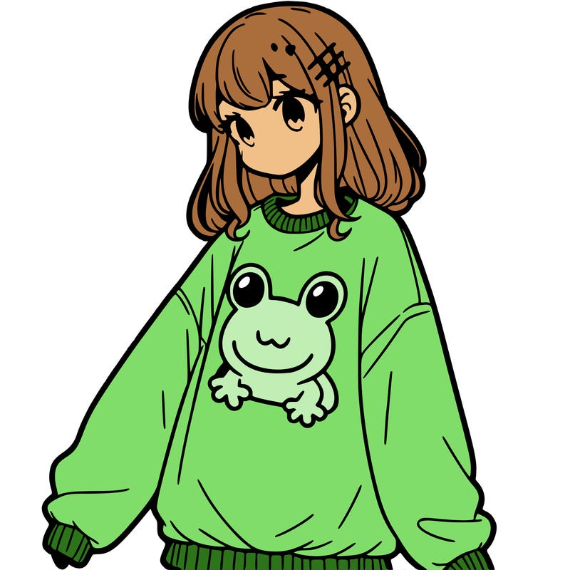 girl wearing frogging sweatshirt