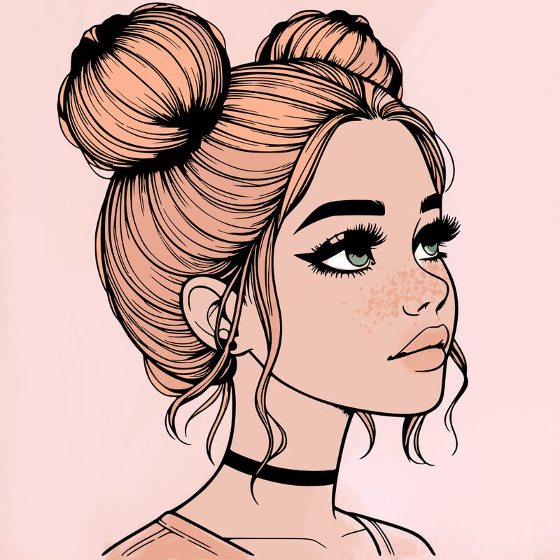 realistic girl with buns on the top of her head