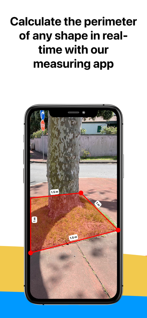Smartphone measuring the perimeter around a tree trunk using augmented reality technology