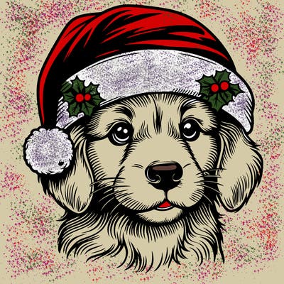 realistic dog wearing a santa hat