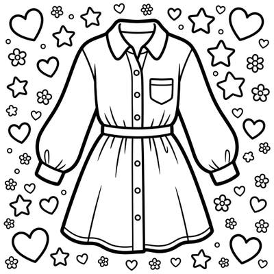 Dive into the adorable world of Kawaii fashion with this delightful shirt dress coloring page. Express your unique style by bringing this cute design to life with your favorite colors.