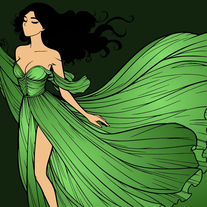 realistic woman in dress flowing the the wind