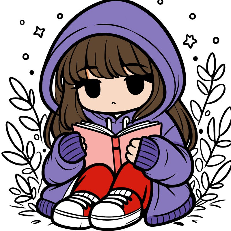 girl in oversized hoodie reading a book