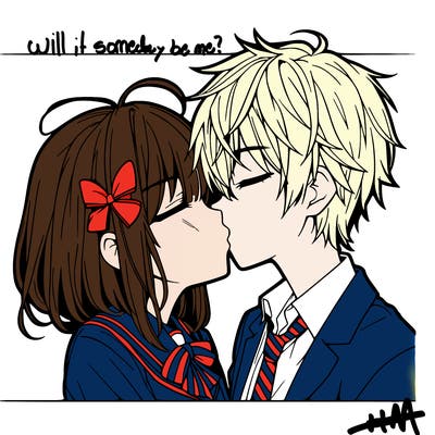 anime girl and boy kissing