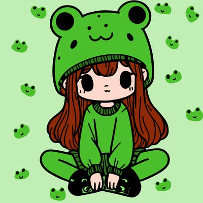 a girl wearing a frog hat and some frog socks