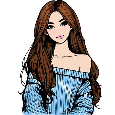realistic girl with long hair wearing an off the shoulder sweater
