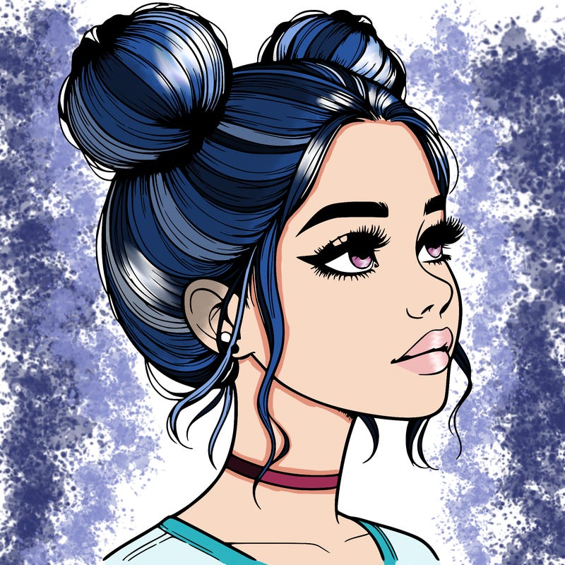 realistic girl with buns on the top of her head