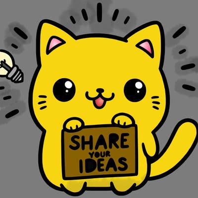 a cute cat saying share your ideas