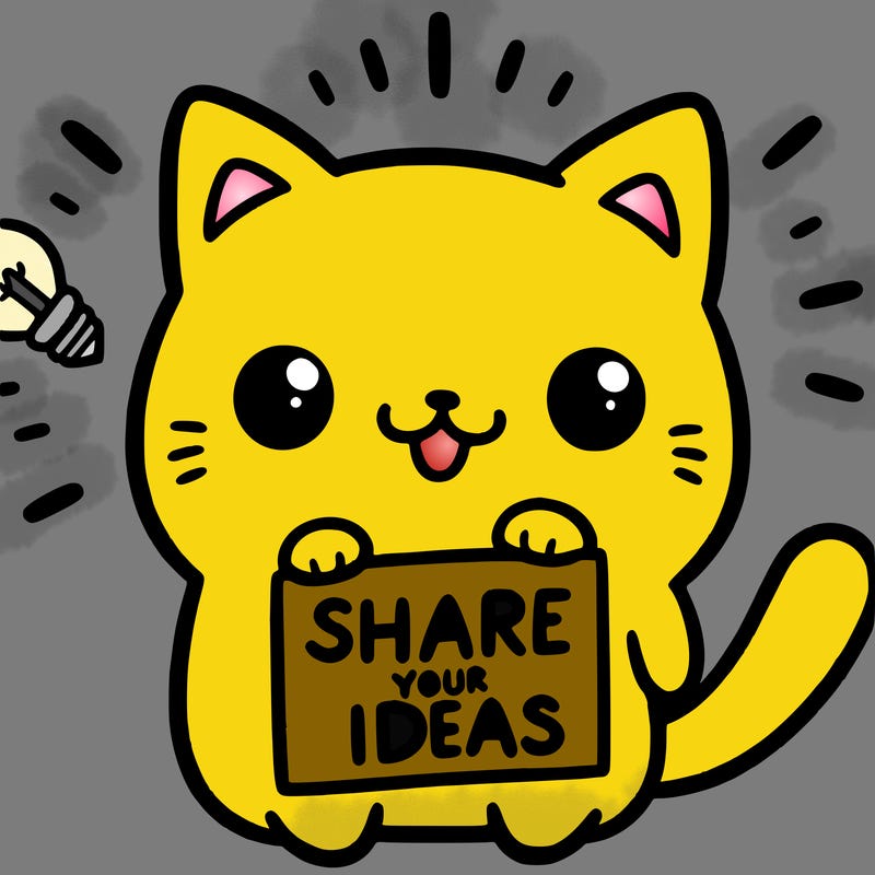 a cute cat saying share your ideas