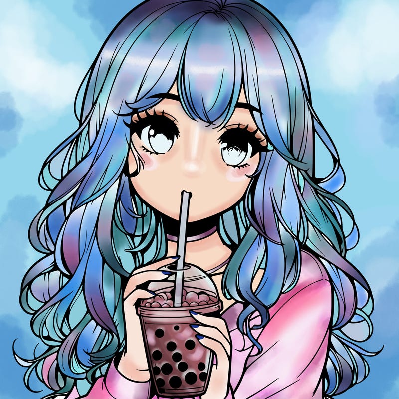 realistic girl drink a boba