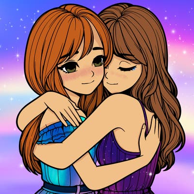 realistic girls hugging