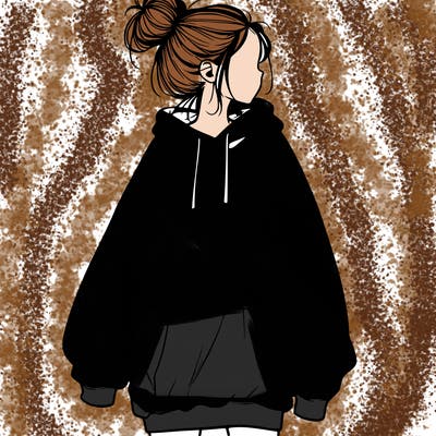 realistic girl with a oversized sweatshirt on and a bun