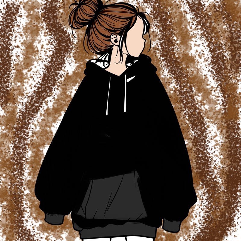 realistic girl with a oversized sweatshirt on and a bun