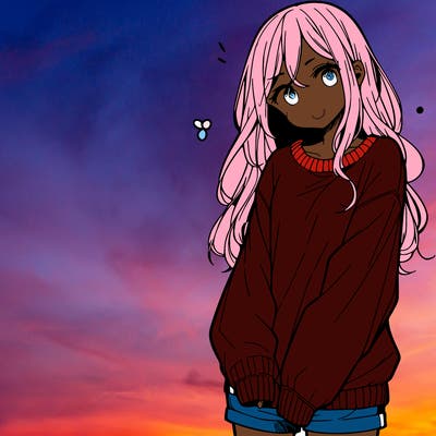manga teen girl  in a sweater and baggy pants