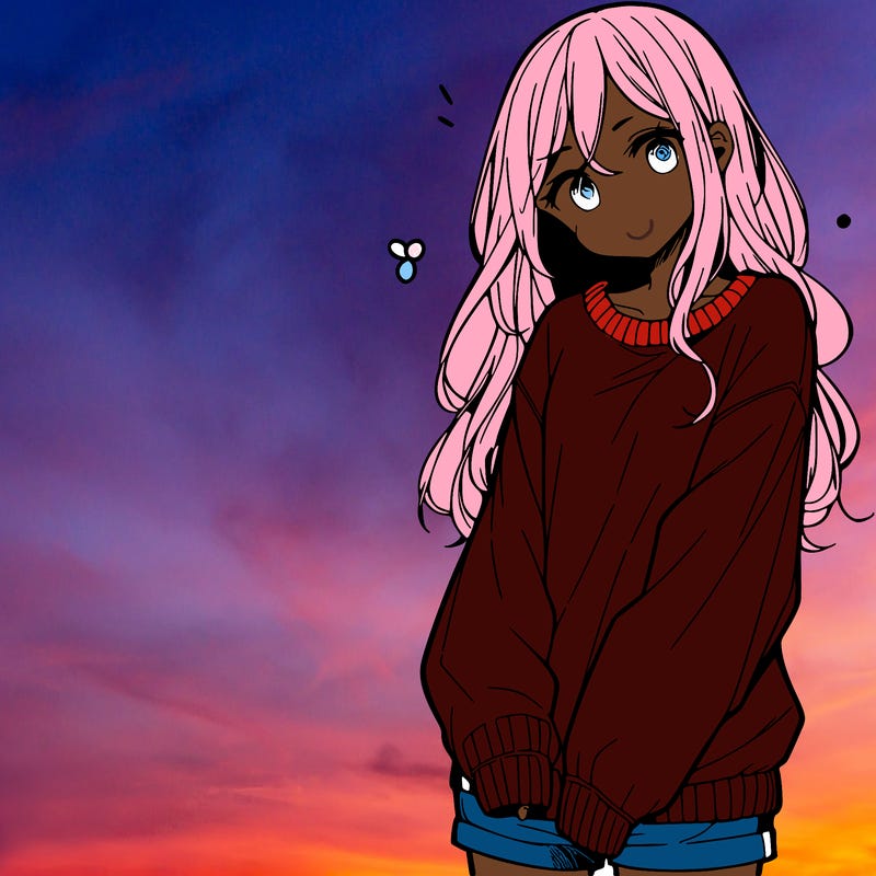 manga teen girl  in a sweater and baggy pants