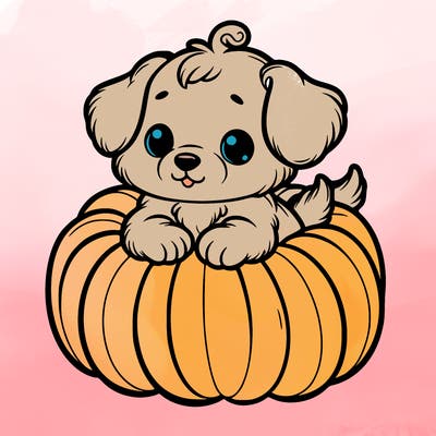 cute little puppy in a pumpkin
