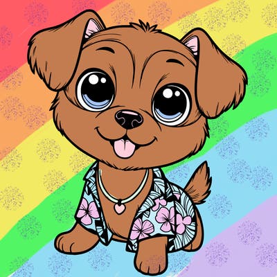 a cute dog with an hawaiian outfit realistic