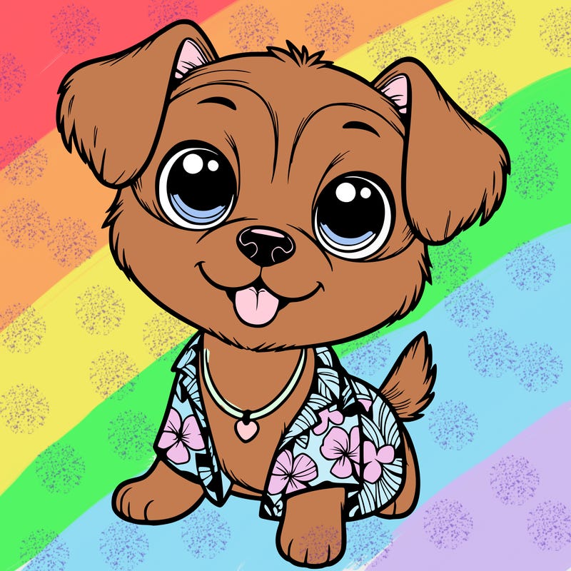 a cute dog with an hawaiian outfit realistic