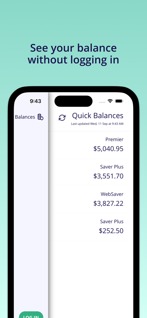 TSB Bank Ltd Mobile Banking - A mobile screen showing the TSB Bank Quick Balances feature with several account balances displayed without logging in.