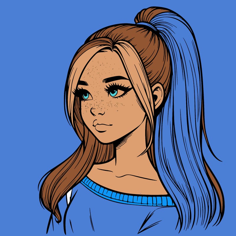 realistic girl with a high ponytail