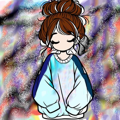 girl with baggy sweatshirt and messy bun