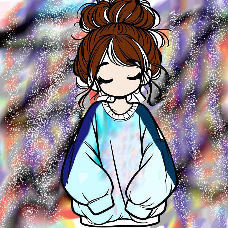 girl with baggy sweatshirt and messy bun