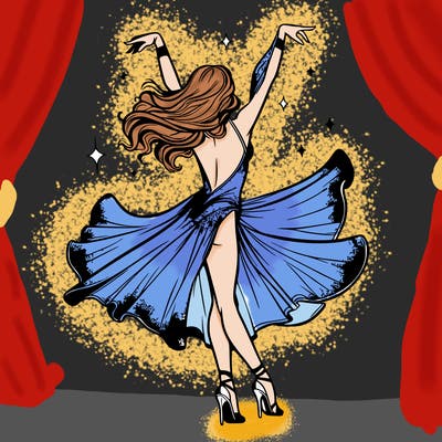 dancer dancing with a shimmery costume on realistic