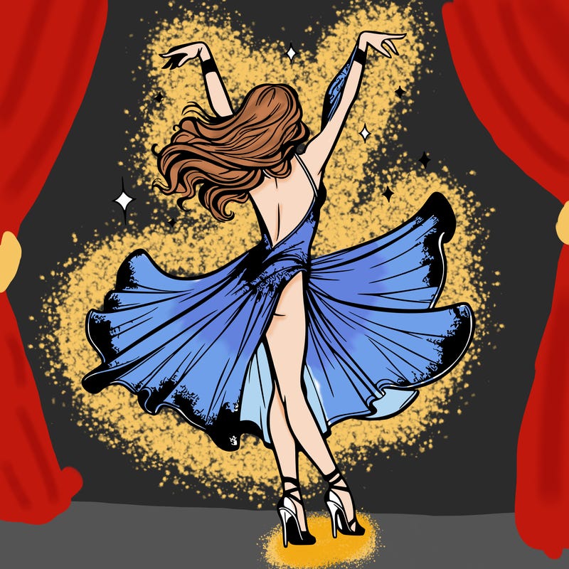 dancer dancing with a shimmery costume on realistic