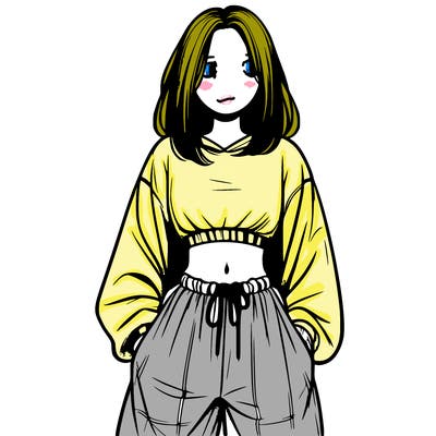 realistic girl faceless with baggy pants and a crop top