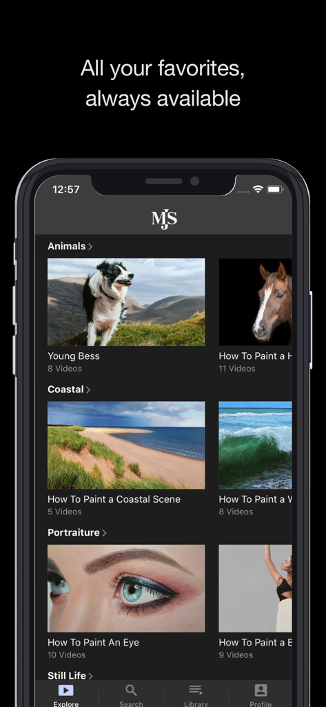 動物、風景、肖像画のリアルな絵画チュートリアルを紹介するMICHAEL JAMES SMITH TVアプリライブラリスクリーン