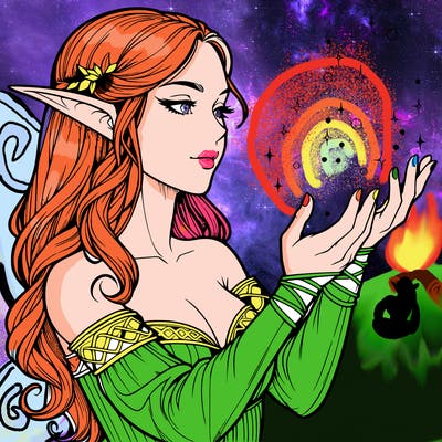 realistic elf girl doing magic