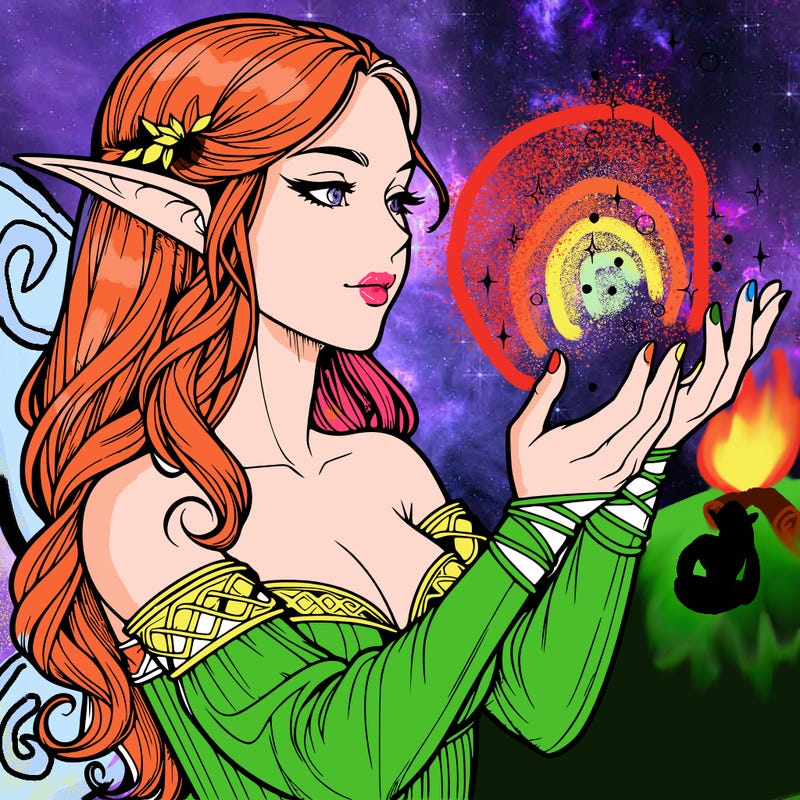 realistic elf girl doing magic