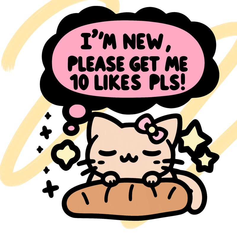 kitty taking a nap dream talking and saying "i'm new, please get me at least 10 likes pls!!"