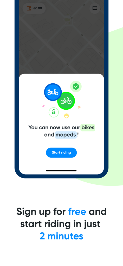 Cooltra mobile app screen showing quick registration for renting electric mopeds and bikes