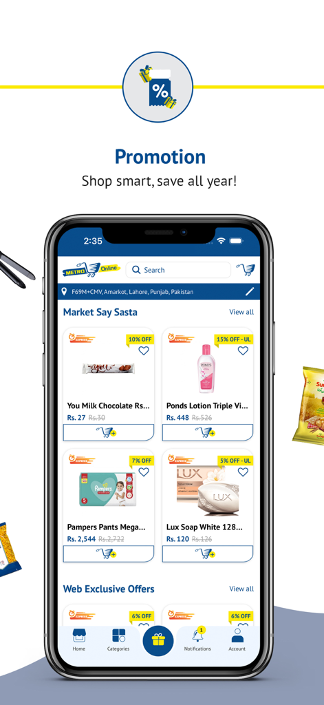 Metro Online. - Interfaz de la aplicación Metro Online mostrando varios productos con descuento y ofertas especiales